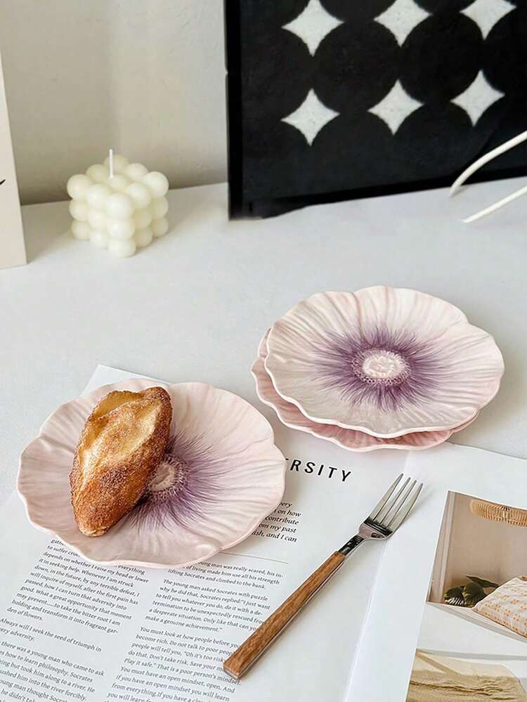 Cabin Kangaroo 1pc/2pcs/4pcs Flower Shaped Small Appetizer Plates, 6 Inch Ceramic Snack Dishes, Elegant Tableware, Bone Appetit Plates - Multicolor - View 12