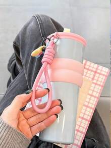 1 件 24 盎司可爱真空隔热不锈钢水瓶，配有优雅背带（无配件），便携式户外，大容量双层隔热防漏带盖玻璃杯，适合露营、骑行、办公室和家庭，四季皆宜，完美的礼物 - 彩色 - 查看 12