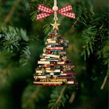 Personalized Christmas Book Tree Name Ornament, Bookworm Gifts, Book Ornament, 2025 Christmas Ornaments-Flat Printed Acrylic Ornament. - F-book Christmas Tree Ornament - View 6