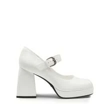 Women's Chunky Platform Heel Pumps - Square Toe Strappy Block Heels For Wedding Festival Prom & Party - White - View 5