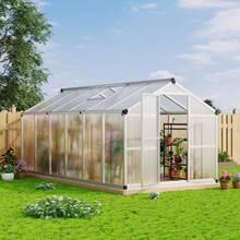 8x12FT Greenhouse For Outdoors,Aluminum Greenhouse With Quick Setup Structure And Roof Vent,Polycarbonate Greenhouses Heavy Duty,Large Walk-In Greenhouse For Winter Garden,Backyard,Patio,Lawn(Ship In 2 Boxes) - Silver - View 1