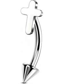 Solid Titanium Eyebrow Rings And Heart Labret Jewelry, 16G - Silver Cross - View 1