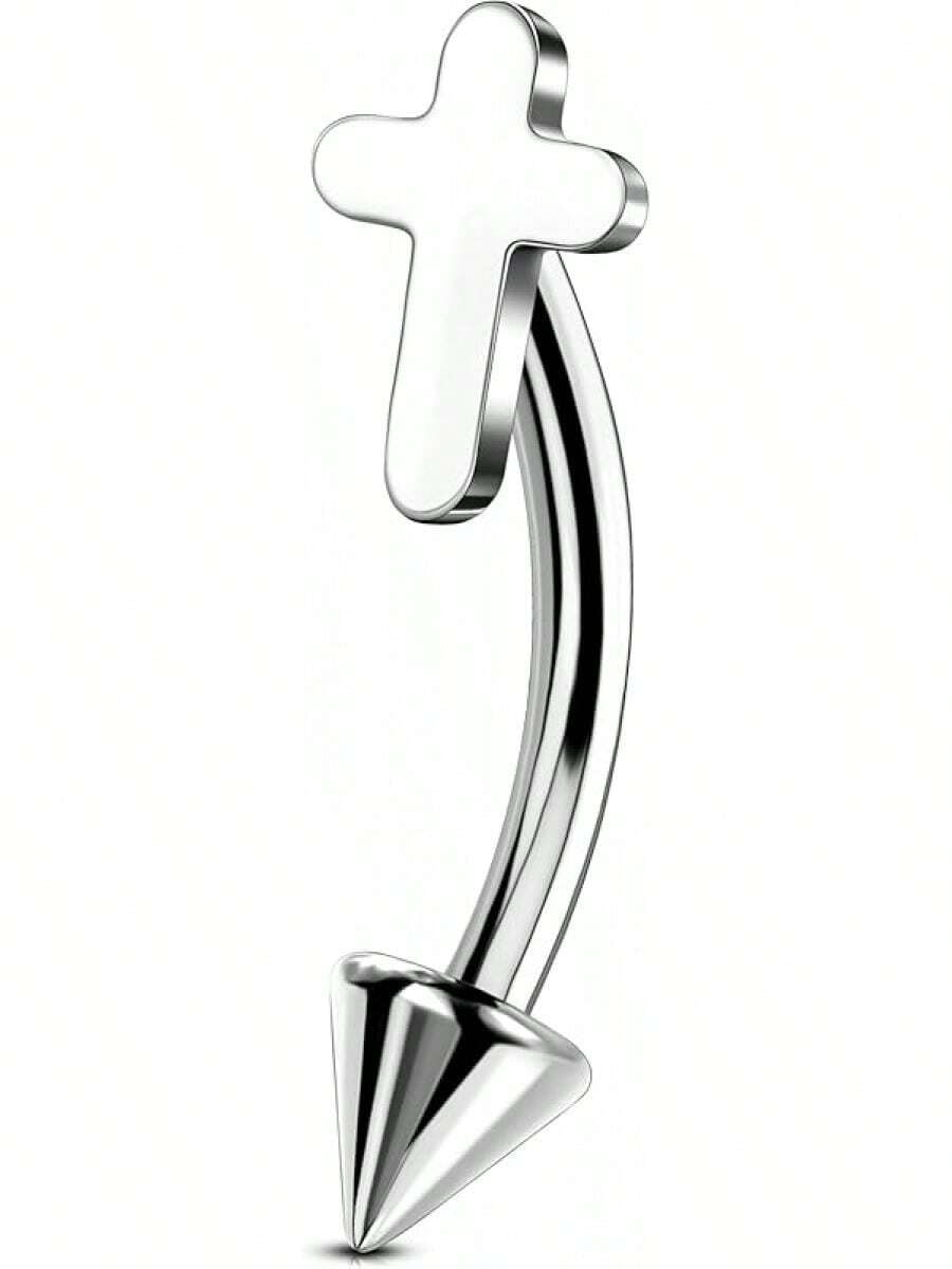 Solid Titanium Eyebrow Rings And Heart Labret Jewelry, 16G - Silver Cross - View 1