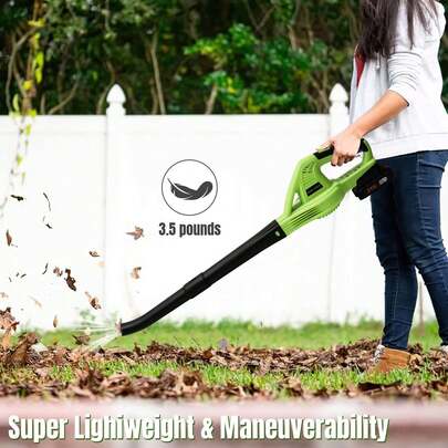 Soplador de hojas inalámbrico, soplador de hojas inalámbrico de 21 V con 2 baterías, 2 velocidades, 2 tubos de soplado, para soplar hojas, nieve, polvo y residuos