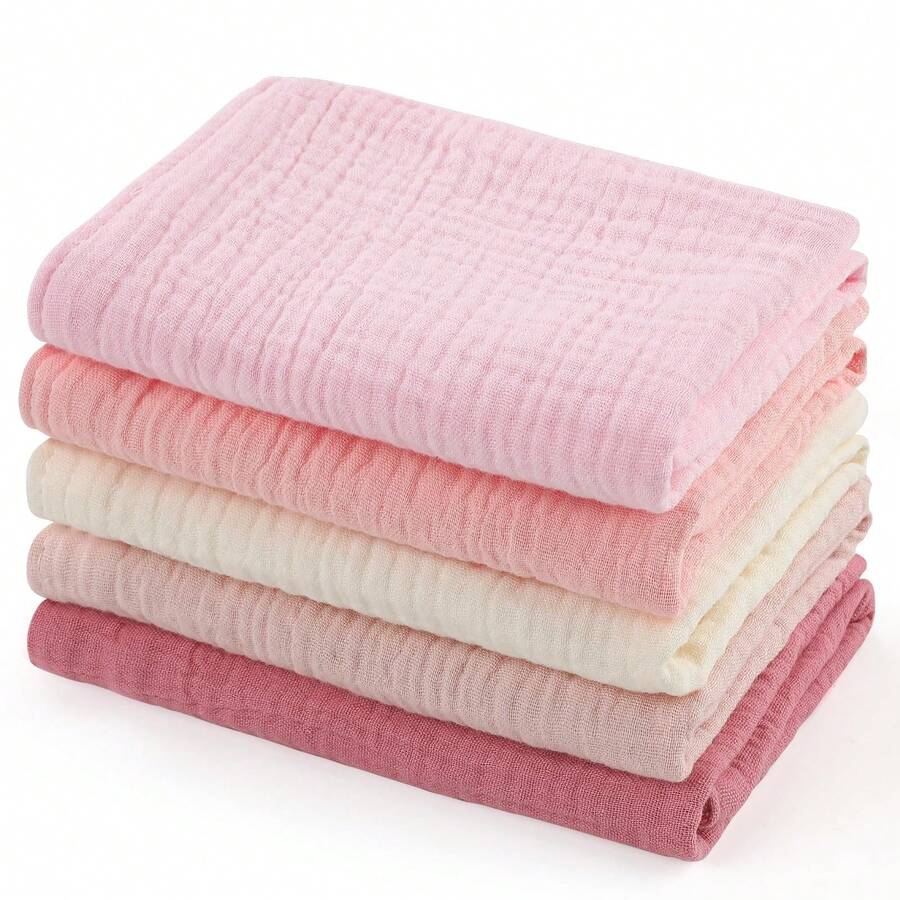 Baby Washcloths,Muslin Burp Cloths Towels For Newborns,Absorbent Cotton Bath Face Towel ,5 Pack, 12x12 Inches (Rosy Embrace) - Nhiều màu - Xem 1