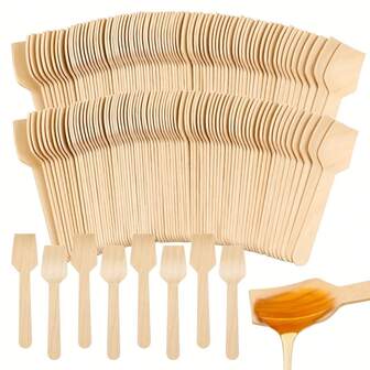 100/300/500pcs Mini Wooden Spoons, 4 Inch Birchwood Dessert Spoons, Disposable Spoons, Disposable Wooden Cutlery Suitable For Party, Wedding, Camping
