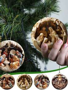 12 Peças Enfeites de Cena de Natividade - 3.15 Polegadas de Diâmetro, Caixa de Presente Recordação | Enfeites de Árvore de Natal Cena de Natividade, Decorações de Natividade, Presentes Religiosos para Cristãos e Famílias