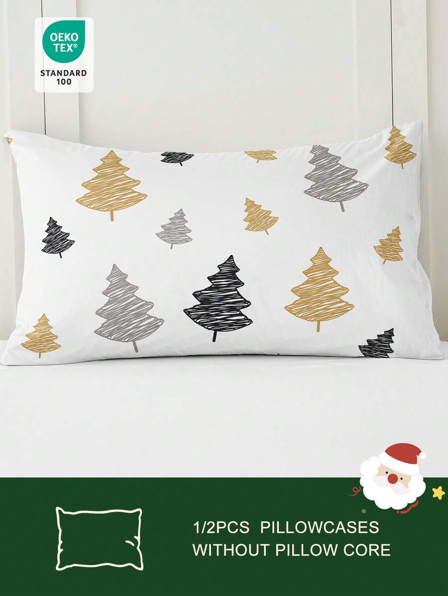 1/2 piezas Fundas de almohada impresas con motivos navideños sin relleno, fundas de almohada de tela suave, opciones de patrones de árbol de Navidad de dibujos animados, suaves y transpirables, amigables con la piel y cómodas, textil para el hogar acogedor, adecuado para ropa de cama del hogar y dormitorio escolar, funda de cojín para sofá, decoración navideña, decoración de habitación, regalo de Navidad, Oeko-Tex
