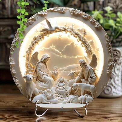 8x8 Inch Vintage Metal Nativity Scene Wall Decor, Multipurpose Classic Jesus Birth Decoration For Bar, Kitchen, Cafe, Home, Living Room, Office, Party, Christmas Gift