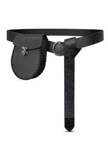 2pcs/Set Vintage Street Style Viking Belt Bag, Faux Leather Nordic Embossed Waist Pouch, Suitable For Men Party & Halloween Wear Old Money Vintage Autumn/Fall Urban Outfit Classic Christmas Winter Fashion Daily Men Boyfriend Gift