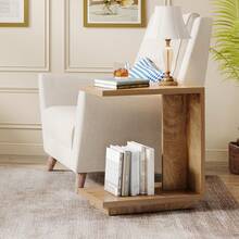 Tribesigns Mesa de centro en forma de C, mesa auxiliar estrecha con 2 niveles y base resistente, mesa auxiliar de sofá industrial para sala de estar, dormitorio, marrón