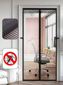 1pc Magnetic Screen Door, Heavy Duty Bohemian Style Nylon Self-Sealing Mosquito Net, Hands-Free, Pet & Kid Friendly, Space Themed Bohemian Style, Easy Magnetic Strip Installation - Black - View 2