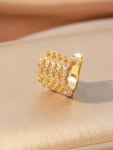 2pcs/Set! Chic Luxury Style Gold-Tone Rhinestone Multi-Element Clip-On Earrings, Suitable For Girls Daily, Party, Stacking, Gifting, Vacation, Banquet Wear