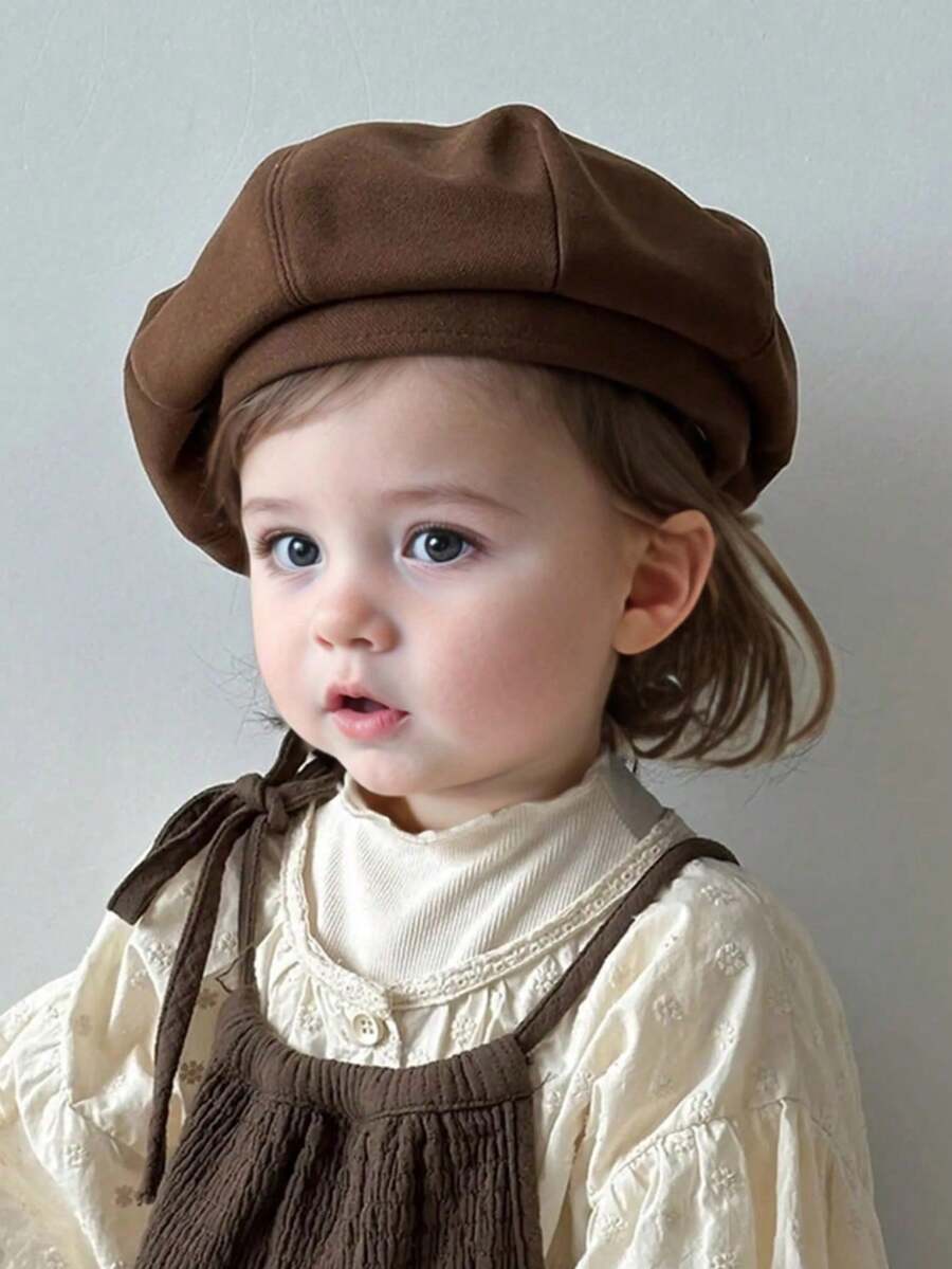 1 件儿童纯色复古贝雷帽，男女通用可爱时尚艺术家帽，适合春秋季幼儿女孩男孩户外日常使用 - 貝雷帽 - 查看 1