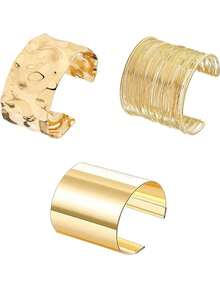 3pcs/Set Chunky Gold Bangle Bracelets, Women's Gold Exaggerated Bangle Set, Armlet, Punk Style Accessories - Gold - View 5