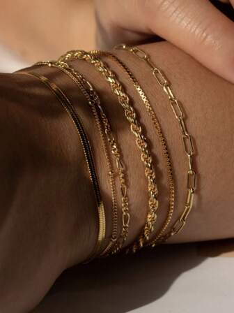 6pcs Stainless Steel Bracelet Set, Suitable For Women To Wear Casually Or Stack