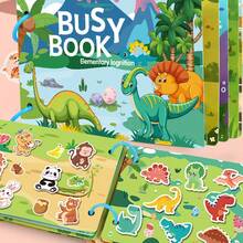 [互动忙碌书套装] 4 件忙碌书套装 | 适合 3-6 岁儿童的互动教育贴纸书 | 早期发展字母和词汇 | 耐用纸张，可重复使用的有趣形状 | 动物插图安静书，完美的节日礼物 - 彩色 - 查看 3