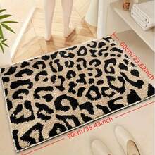 1pc Faux Wool Leopard Print Design Rectangular Doormat, Absorbent And Easy To Clean, Suitable For Bathroom, Toilet, Bedroom, Kitchen, Home Decor, All Season Christmas Decor Kitchen Rug