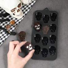 Custom 2025 Halloween Chocolate Mold Soft Silicone Easy-To-Release High-Temperature Resistant Film With 12 Skulls For Day Of The Dead