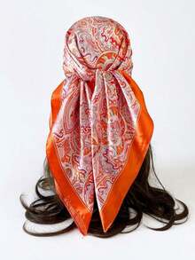 1pc Women's 90cm Paisley Printed Bandana, Simulated Silk Headband, Large Square Scarf, Versatile Hair Band And Headband, Fashion Neck Wrap, Ideal For Dressing Up Your Look, Casual Or Elegant Outfits, Daily Wear, Travel, And Chic Gift Idea - 黑色 - 查看 9