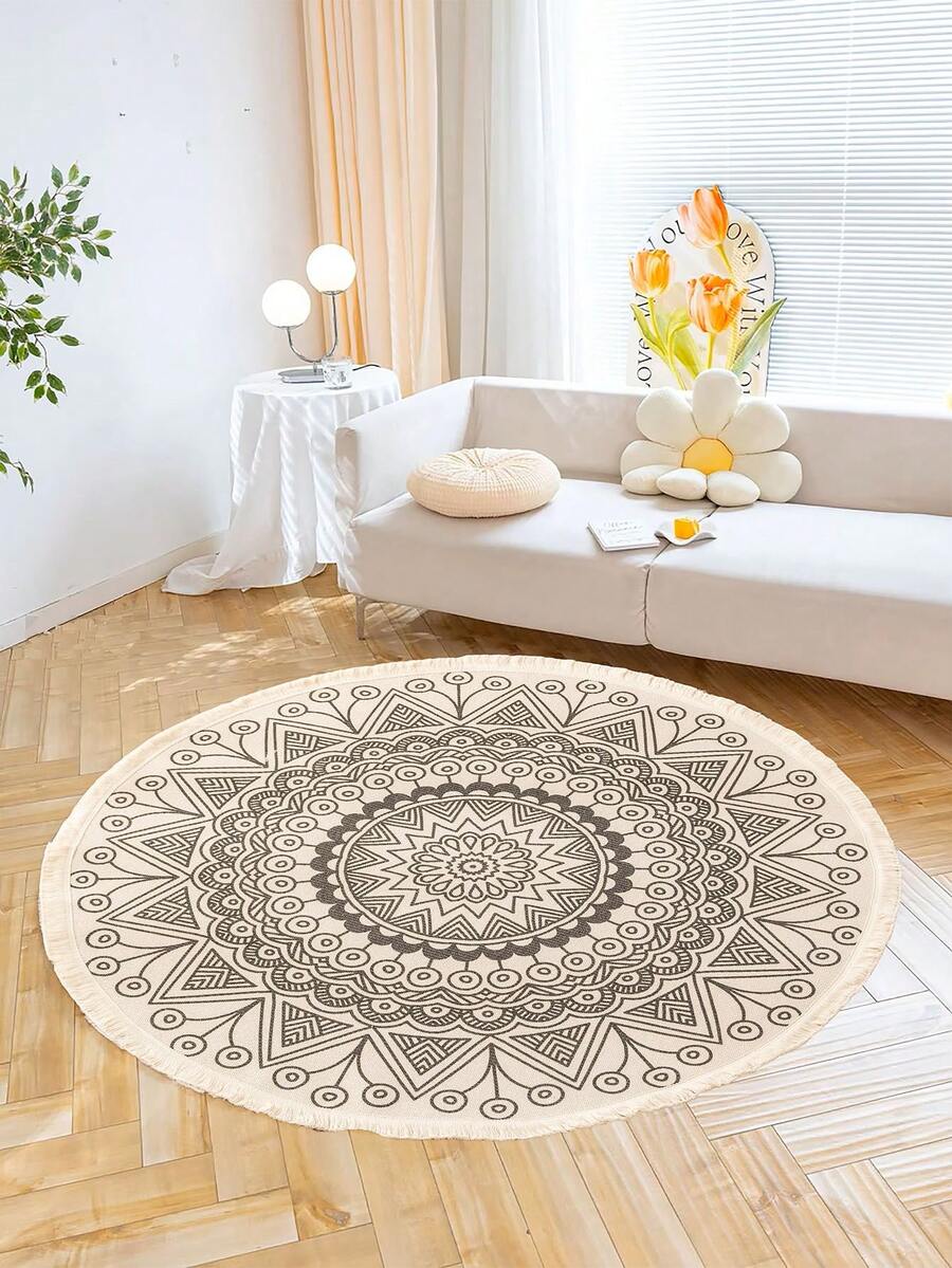 1pc BOHO Style Round Woven Carpet For Bedroom