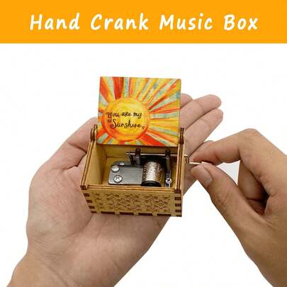 1pc Vintage Hand-Cranked Wooden Music Box With "You Are My Sunshine" Engraving, Made Of Engineered Wood, No Electricity Required, Ideal Gift For Birthday, Christmas, Valentine's Day, Mother's Day And Other Special Occasions For Friends, Family, Colleagues, Spouse And Grandparents