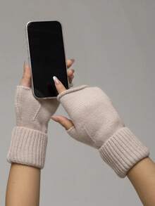 2 Paar einfarbige Acryl Fingerlose Handschuhe, modische Manschetten-Konvertible Fäustlinge für Dates, Schule, Alltag, Winter, geeignet für Büroarbeit von Frauen, einfach & vielseitig