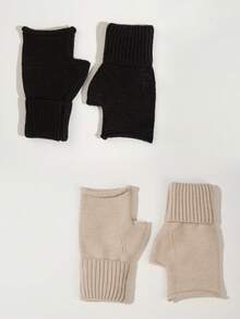 2 Paar einfarbige Acryl Fingerlose Handschuhe, modische Manschetten-Konvertible Fäustlinge für Dates, Schule, Alltag, Winter, geeignet für Büroarbeit von Frauen, einfach & vielseitig