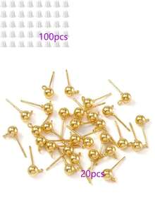 120 piezas de aretes de bola hipoalergénicos y tapones para los oídos para hacer joyas, postes de aretes de bola redondos, aretes de bola con bucles y respaldos de aretes transparentes, adecuados para manualidades de joyería DIY, 20 piezas de aretes, 100 piezas de tapones para los oídos - Multicolor - Ver 9