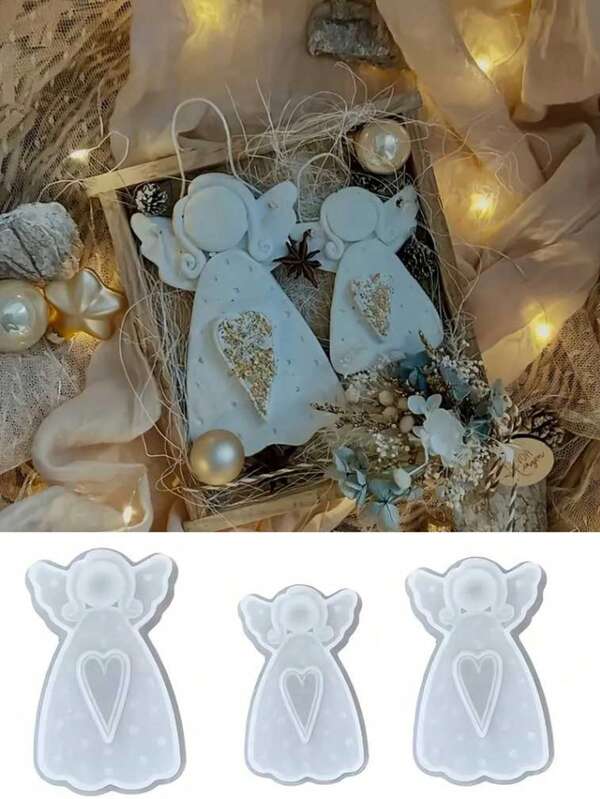 3 Stücke Engel Hänge-Ornament Formen - Europäischer herzförmiger Silikon Formen für Harz/Gips/Beton , geeignet für Hochzeit, Valentinstag, Weihnachtsdekoration - Einfache Entnahme antihaftbeschichtete Bastelformen, DIY Heim-Deko Geschenke, Punktemuster, glatte Oberfläche, Geschenkherstellung