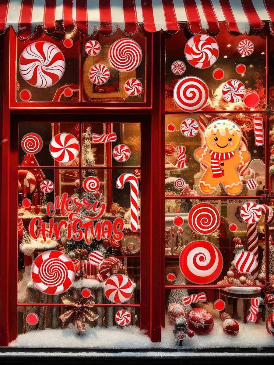 9 Weihnachts-Fensteraufkleber Lebkuchenmännchen Bonbon Fensteraufkleber, Weihnachts-rote Bonbon-Aufkleber, geeignet für Weihnachts-Heim- und Bürodekoration, Winterliche Glasfenster-Dekoration, Weihnachts-Fensterrahmen Lebkuchenmännchen Bonbon Fensteraufkleber, Weihnachts-rote Bonbon-Aufkleber, geeignet für Weihnachts-Heim- und Bürodekoration, Winterliche Glasfenster-Dekoration