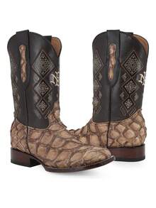 Bota Vaquera Hombre Piel De Pescado Natural Alta Calidad Cuero Auténtico Ajuste Perfecto Comodidad Superior Montura Equitación Invierno Estilo Urbano - Multicolor 1 - Ver 4