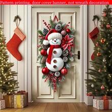 Christmas , 1PC 2D Flat Snowman Garland Design Door Frame Decoration Pull Flag Holiday Pull Flag Banner, Holiday Polyester Door Curtain, Modern Holiday Door Frame Decoration, Indoor/Outdoor Use, No Batteries Required, Christmas Gift, Home And Kitchen Decor (35x70 Inch) Christmas Decorations Home Christmas Gifts Christmas Decor