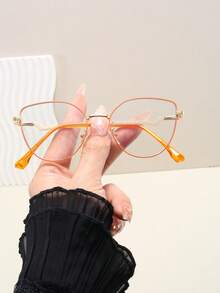 1pc Cat Eye Round Frame Decorative Glasses For Phone, Computer, Reading, Available In Multiple Colors, Fashion Versatile Women Non-Prescription Glasses
