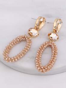 1 Pair Handmade Bohemian Beaded Crystal Oval Dangle Earrings, Handcrafted Jewelry Gift For Women