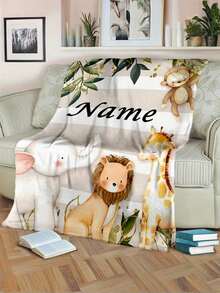 1 Peça Cobertor Personalizado com Nome Impresso: Designs de Animais Fofos - Cobertor Macio e Quente Personalizado para Cama, Sofá, Piquenique e Mais - Lavável em Todas as Estações, Presente Ideal Único e Personalizado para Família, Filho, Filha, Amigos, Sofá, Cama, Carro, Banheiro, Respirável, Leve