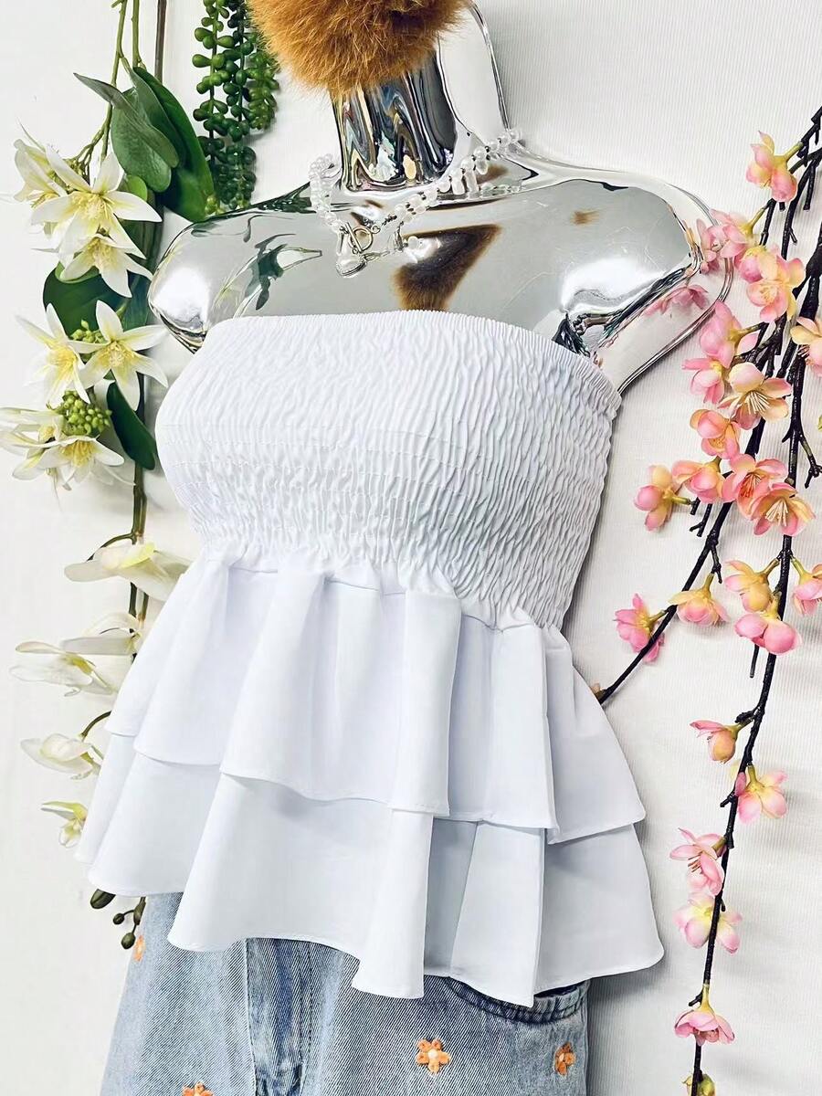 T110Blusa Cropped Elasticocom Babado - Branco - Visão 1