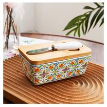 1 pièce Boîte à beurre en céramique style campagnard, boîte de rangement pour fromage et beurre, style rétro, pour la cuisine et la salle à manger, avec outil de découpe, récipient à fromage, bocal de conservation, organisation de la cuisine, conservation des aliments, récipient à la mode, décoration de cuisine moderne, récipient réutilisable, céramique de haute qualité, boîte de conservation du beurre, chef à domicile, organisateur de mariage, récipient de rangement durable pour plan de travail de cuisine.