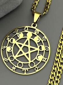 Witch Divination Pentagram Moon Phase Stainless Steel 12 Constellation Necklaces Women/Men Signs Of The Zodiac Necklace Jewelry
