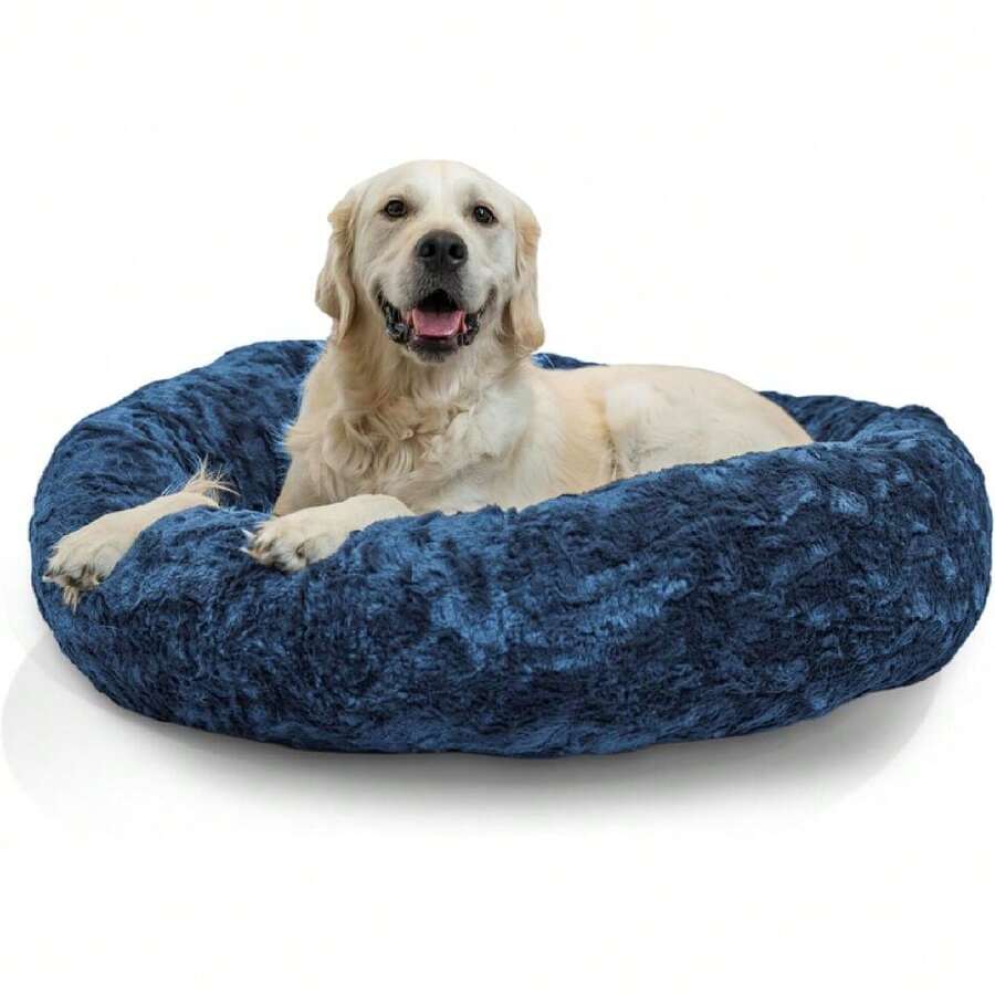 Best Friends By Sheri Original Calming Donut Dog And Cat Bed, Lux Faux Fur, Navy Blue, (36in X 36in) - Anxiety Relief For Pets Up To 100 Lbs,21792467 - 黃色 - 查看 1