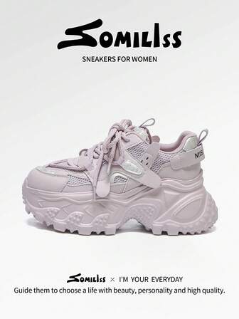 somiliss 7 cm platåskor med snörning och mjuk botten för kvinnor, konstläder och tyg, bekväma, moderiktiga, mångsidiga, lämpliga för daglig pendling, året runt, lila