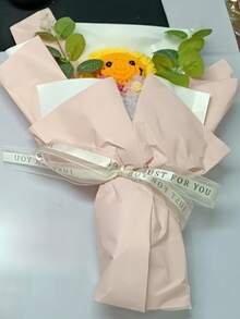 Flor de girasol y cara sonriente tejida a mano a ganchillo, regalo de cumpleaños para la novia