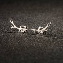 1Pair Of New Small Design Wishing Deer Antler Earrings, Fashionable, Fresh, Forest Style, Female Style, Simple, Stainless Steel, Elk Antlers, Men And Women's Models
