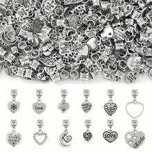 8/16/32/50 pezzi Set di ciondoli a forma di cuore in argento - Ciondoli in lega d'argento anticato, adatti per la realizzazione di gioielli, collane e bracciali