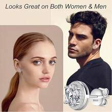 1Pair 2 Carat VVS1 Moissanite Earrings - Hypoallergenic Round Simulated Gem Studs, Unisex Sparkling Jewelry For Daily/Special Occasion, Luxury Gift For Adults - 銀色 - 查看 5
