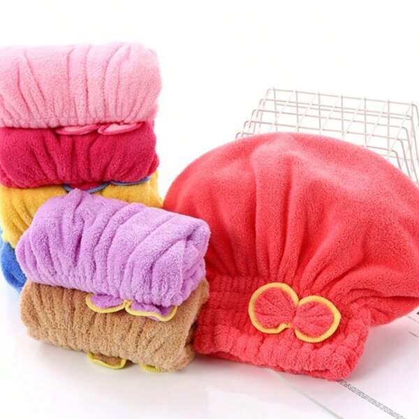 1/2/4 pièces Bonnet de douche et serviette de cheveux décorés d'un nœud mignon et séchage rapide - Bonnet de douche élastique et absorbant, 100% polyester, convient à tous les styles de cheveux, disponible dans une variété de couleurs (violet, rose, bleu ciel, jaune, rouge pastèque, fuchsia) - Le cadeau parfait pour les femmes, les amis et la famille.