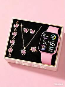 6/1 款女孩时尚优雅浪漫经典 LED 数字显示方形电子表套装。适合女孩佩戴。附赠珠宝手链、项链、戒指和耳环套装。适合学生佩戴。非常适合返校、聚会和旅行等日常生活中使用。非常适合作为送给朋友的礼物、生日礼物、毕业季礼物，也是送给妈妈的完美礼物。 - 彩色 - 查看 13