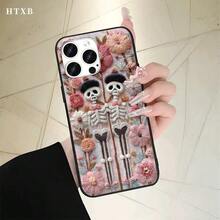 Fundas y fundas protectoras de imitación para teléfono con orificios grandes para teléfono con un patrón de gemelos de esqueleto bordado, compatibles con las series 17, 16 Pro, 16, 15 Pro, 14, 14 Plus, 14 Pro, 13, 13 Pro, 12 Pro y 11/11 Pro. Estos hacen E - Blanco - Ver 2
