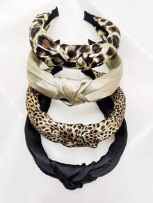 4pcs/Set Women Plain & Leopard Floral Fabric Headband Twist Knot Hairband, Fashion Accessory For Daily Use, Washing Face & Street Wear ,Hair Hoop Head Accessories Beauty Home Hair Accessories - Multicolor - View 5