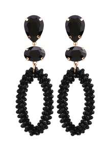 1 Pair Handmade Bohemian Beaded Crystal Oval Dangle Earrings, Handcrafted Jewelry Gift For Women